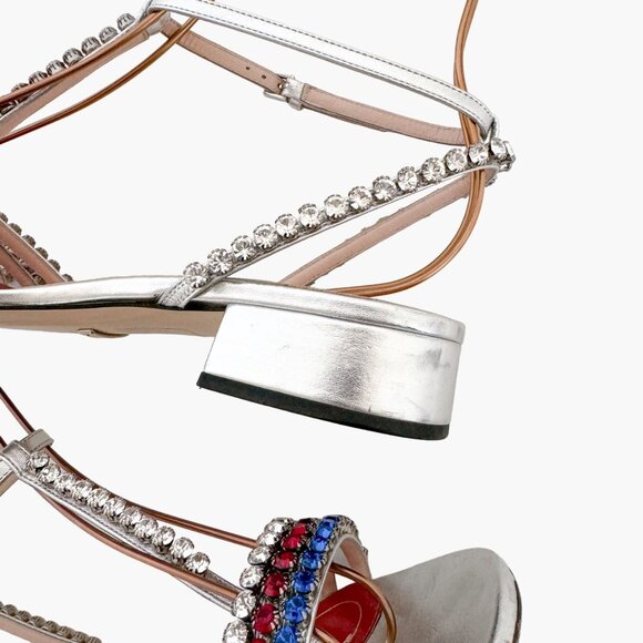 Gucci Bertie Crystal T-Strap Flat Sandals EU 37.5 US 7.5 Silver Red White Blue - Picture 13 of 13